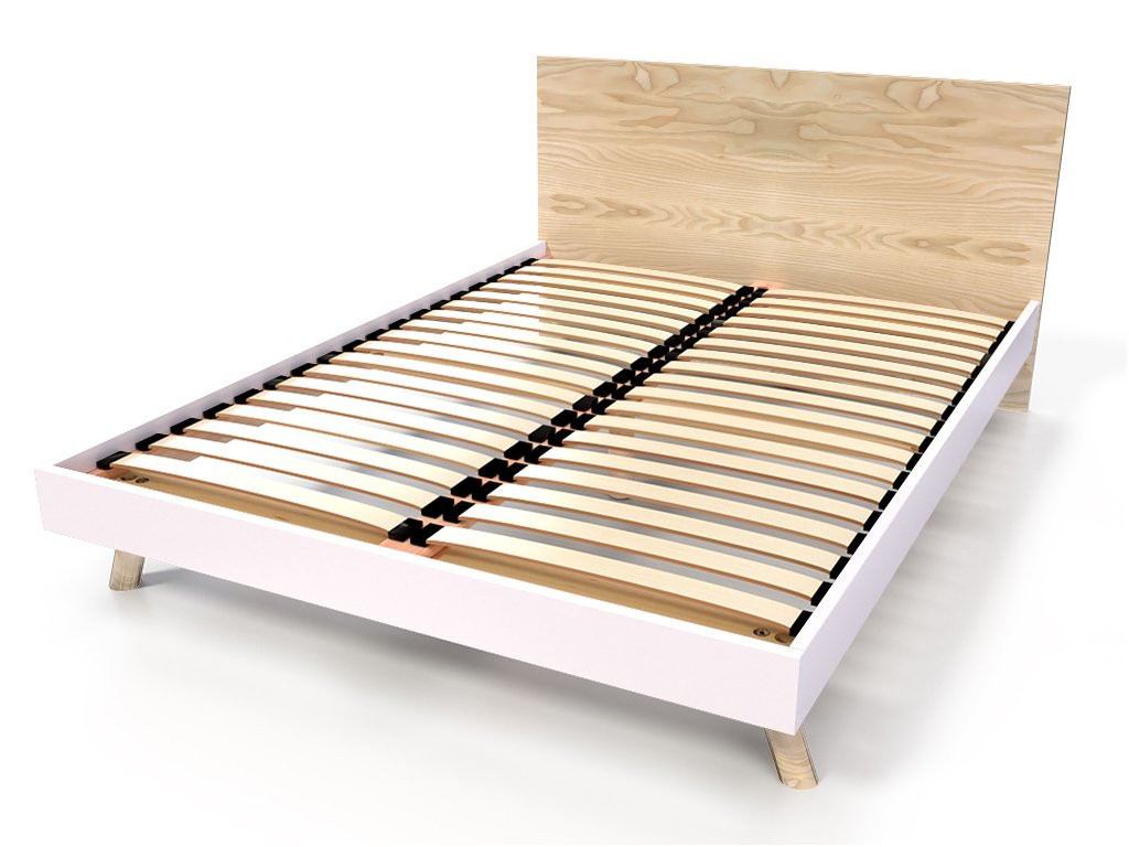 Lit scandinave viking 140x200 en bois massif - Blanc/Vernis naturel