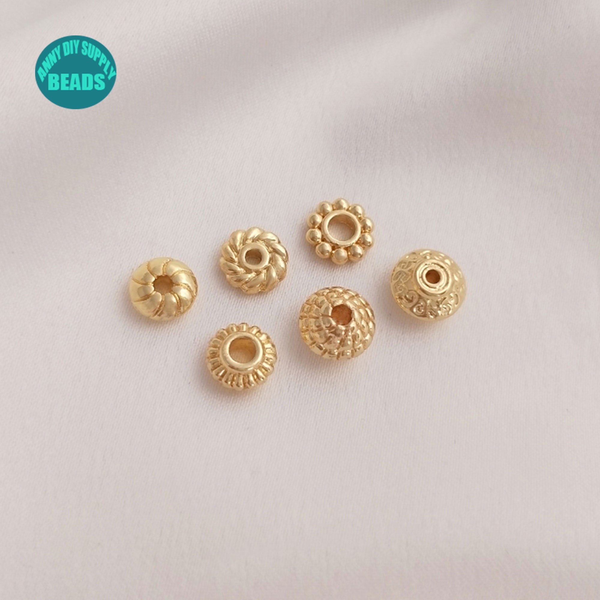10/50 pezzi di perline rondelle placcate in oro vero 14K, perline UFO placcate in oro, perline distanziatrici in oro
