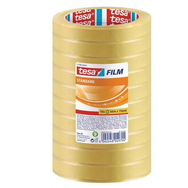 tesa Klebeband tesafilm Standard 57388 Transparent 15 mm (B) x 66 m (L) PP (Polypropylen) 10 Rollen Image