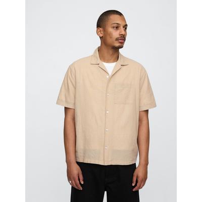 Gap Beige Linen-Cotton Short Sleeve Shirt