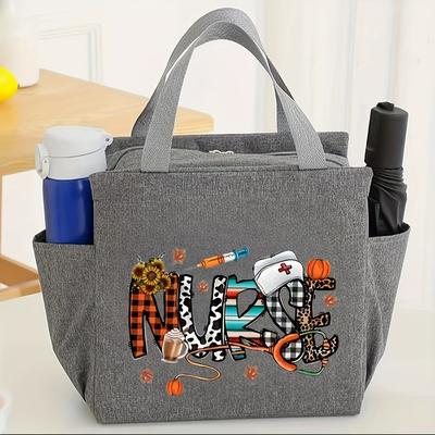 TEMU Insulated Nurse-themed Lunch Bag With Stylish Print - Large Capacity, Polyester, Work, Camping, And Picnics