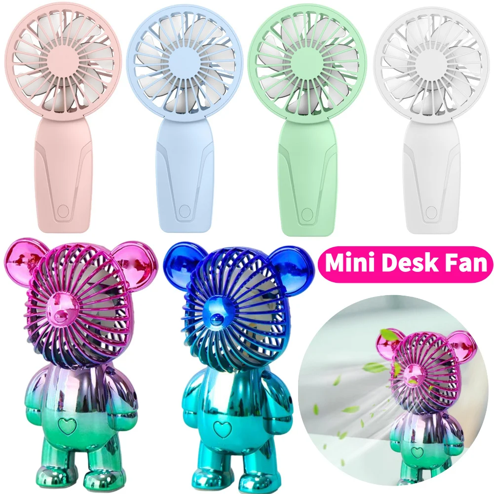 Graffiti Bear Handventilator, USB wiederaufladbar, Luftkühlungsventilator, Galvanik, Farbverlauf, 3 Geschwindigkeiten, für Zuhause, Büro, Studium Image