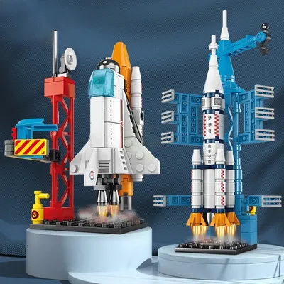 Raumschiff Luftfahrt bemannte Rakete Luft-und Raumfahrt Astronaut Bausteine Modell Spielzeug für Kinder Weihnachts geschenk Image