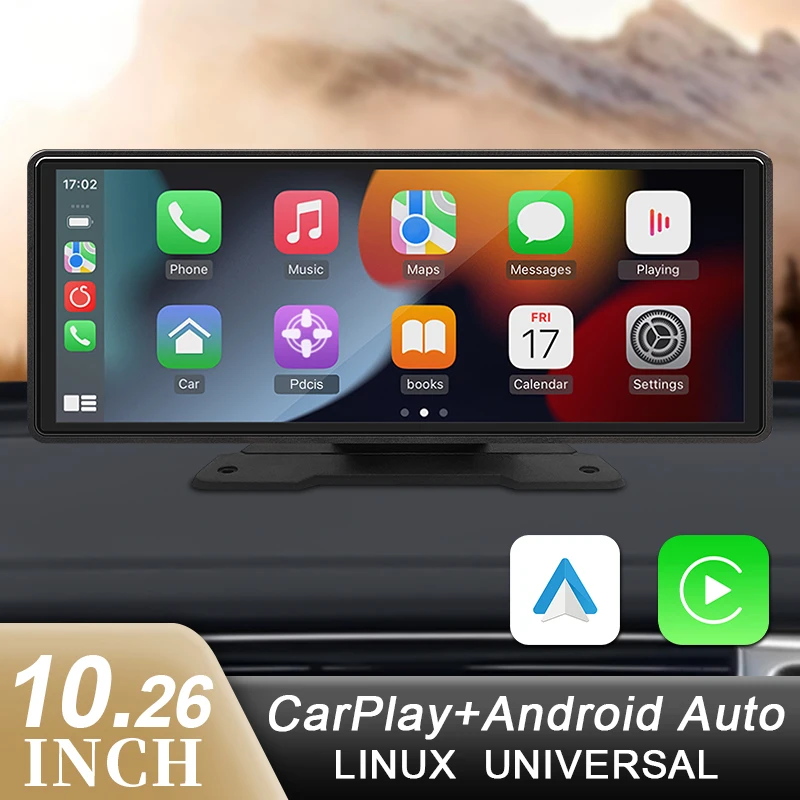Hippcron 10,26 Zoll Autoradio-Monitor, kabellos, CarPlay, Android-Auto, IPS-Bildschirm, Bluetooth, FM-Transmitter, USB-Multimedia-Player Image