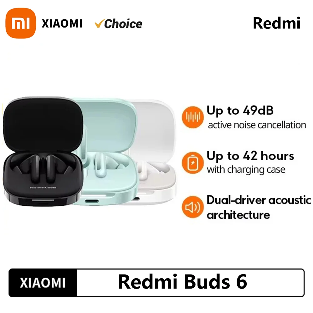 Original 2025 NEUER Xiaomi Redmi Buds 6 49 dB Bluetooth 5.4-Kopfhörer mit aktiver Geräuschunterdrückung. Bis zu 42 Stunden lange Akkulaufzeit Image