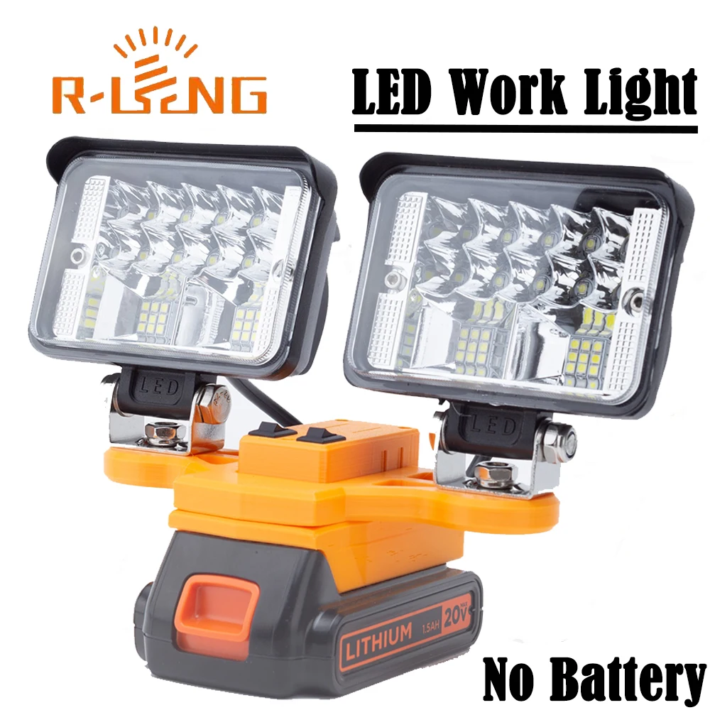 LED-Arbeitsleuchte für BLACK+DECKER 20 V Lithium-Batterie mit USB Typ C, kabellos, für Arbeiten im Freien, Angeln, Hand-Notlicht