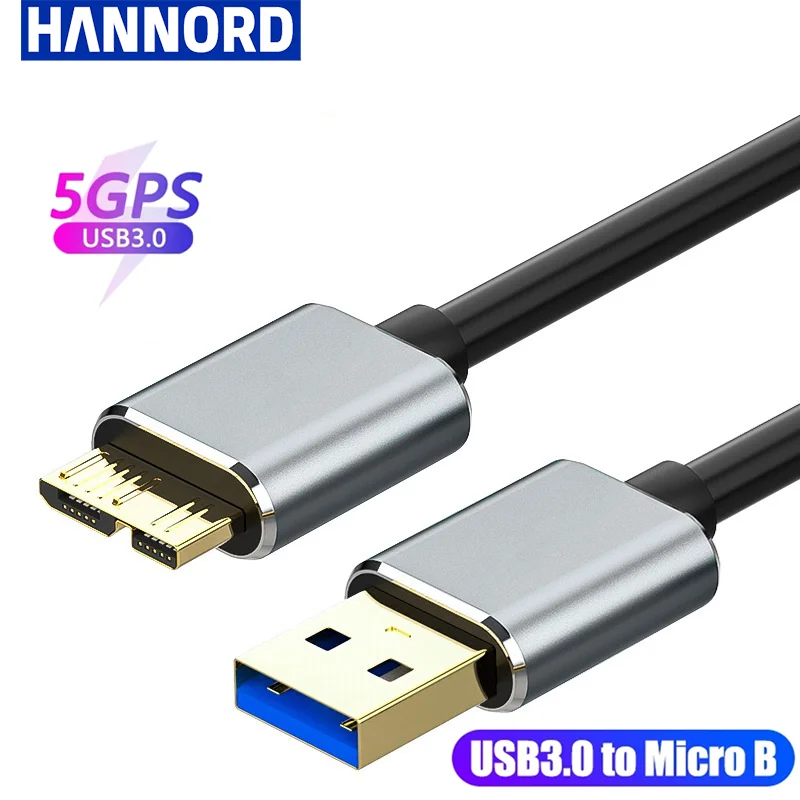 Hannord USB 3.0 Typ A auf Micro B Festplatte, externes Kabel, 5 Gbit/s, schnelles Datensynchronisierungskabel für Samsung-Festplatte, HDD, SSD, SATA-Kabel Image