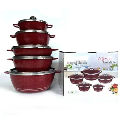 10-Piece Enamel Cast Iron Cookware Set Cauldron Set Non-Stick Cookware Granite