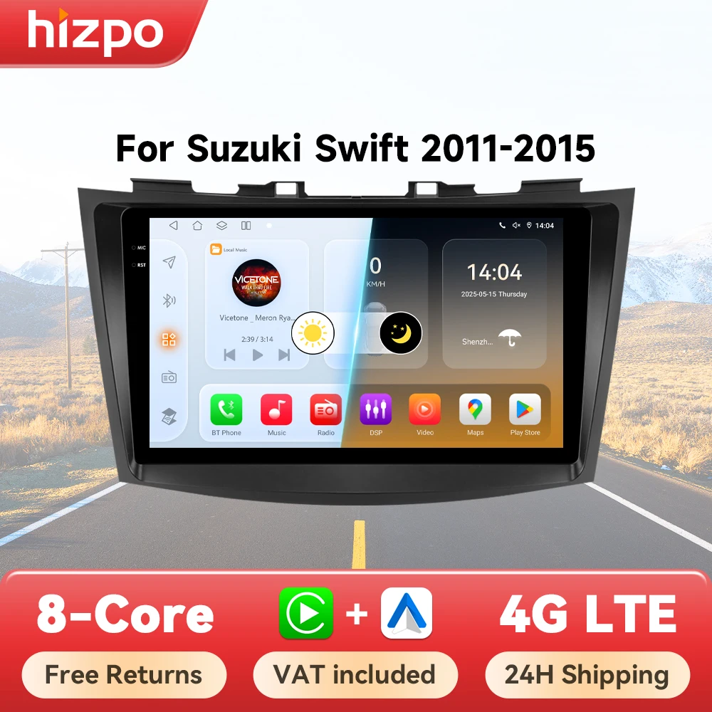Hizpo Android 14 Auto Radio Multimedia-Player Für Suzuki Swift 4 2011-2015 Carplay Auto Navigation Stereo GPS Keine 2din DVD 360 CAM