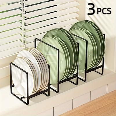 TEMU 3pcs Metal Dish Rack, Vertical Plate Rack, Kitchen Cabinet Dish Storage Rack, Cabinet Tableware Stand, Kitchen Accessories