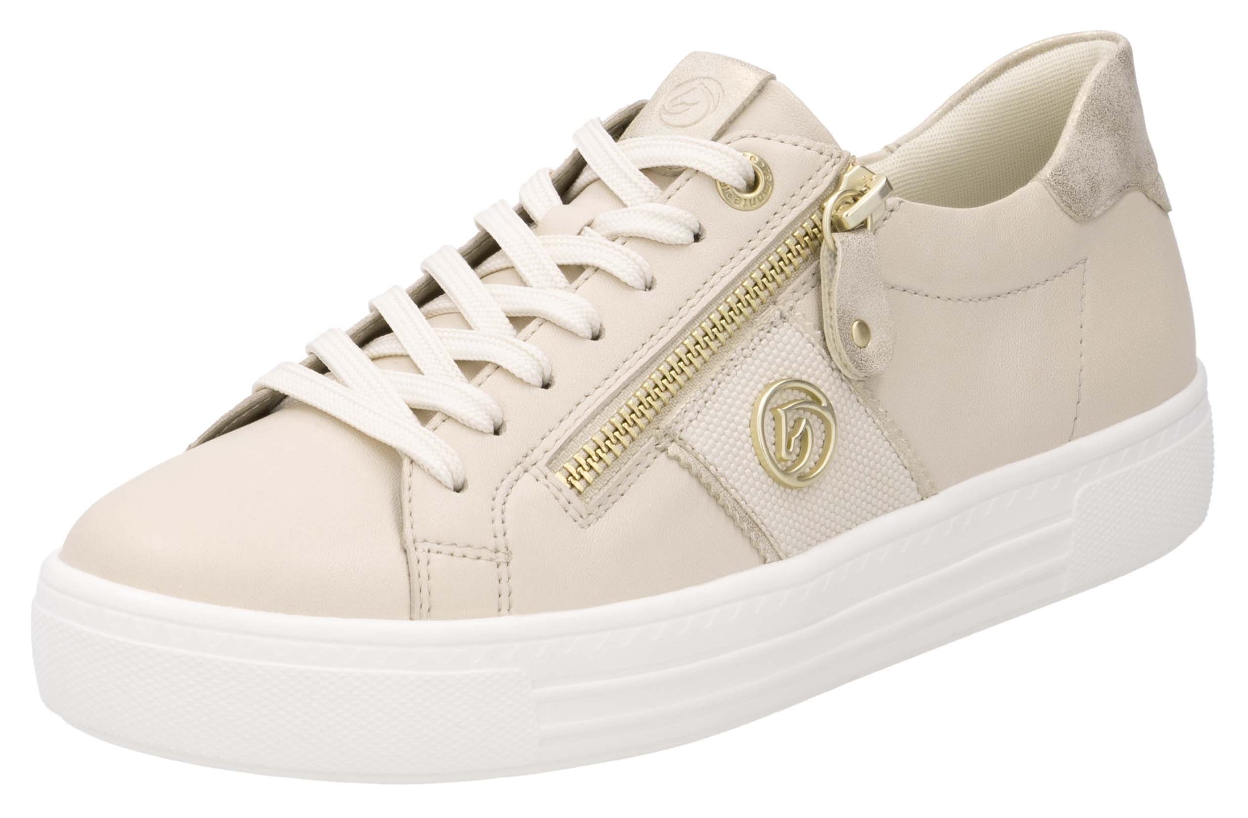 Plateausneaker REMONTE, Damen, Gr. 41, beige (hellbeige), Leder, Schuhe Plateausneaker, Feizeitschuh, Halbschuh, Schnürer, herausnehmbare Soft-Einlage