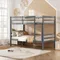Wood Bunk Bed Twin Over Twin, Bunk Bed with Ladder & Safety Guardrail, Solid Wood Beds Frame,