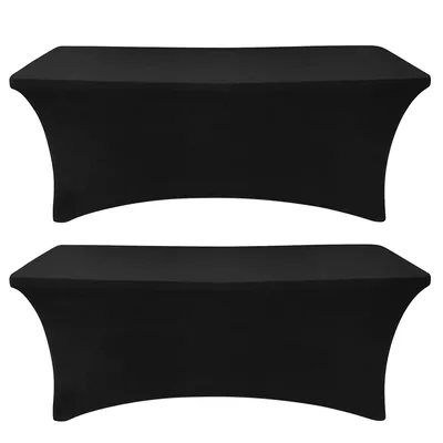 1/2Pack, 6FT Spandex Table Cloth Black for Rectangle & Folding Table Stretch Fitted Table Cover 6 ft Wrinkle Resistant for Party