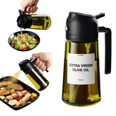 16oz/470ml Light Blockage Dark Oil Sprayer for Cooking 2 in 1 Olive Oil Dispenser Bottle for Kitchen
