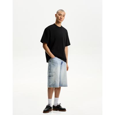 Bershka Baggy Cargo Bermuda Shorts Men 30 Light Blue