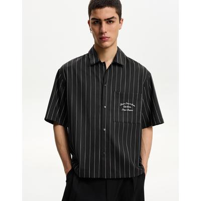 Bershka Embroidered Short Sleeve Shirt Men Xs Black