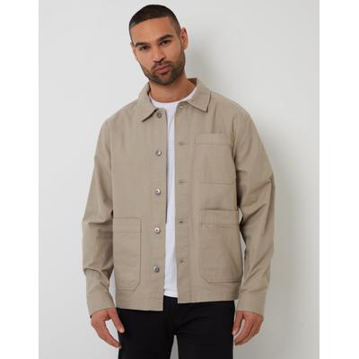 Dark Stone Button Up Lightweight Collared Utility Jacket