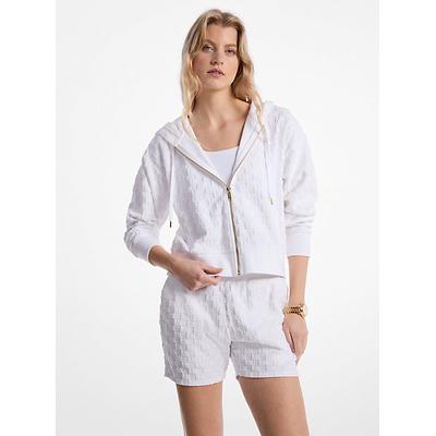 Michael Kors Logo Jacquard Terry Cropped Zip-Up Hoodie White L