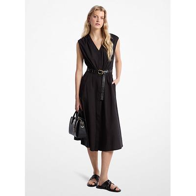 Michael Kors Stretch Cotton Poplin Belted Midi Dress Black XS