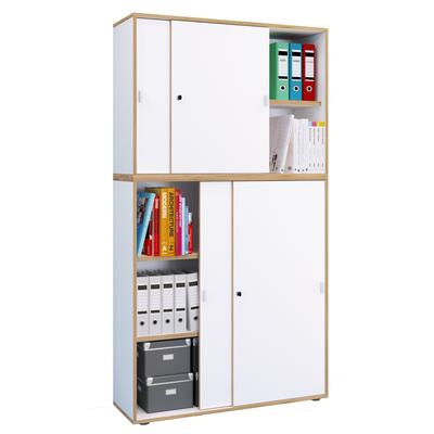 Aktenschrank VCM "VCM Holz Büroschrank Ordner Aktenschrank Büromöbel Schrank Salia 5-fach Breite 100 cm Schiebetüren" Gr. 100, weiß, B:100cm H:183cm T:37cm, Obermaterial: 100% Holz Wood., Schränke Image