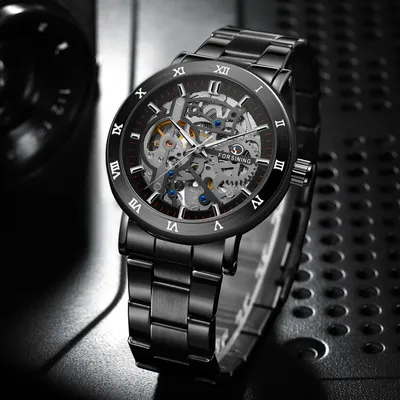 Forsining Official Automatic Mechanical Skeleton Watch Men Stainless Steel Skeleton Luminous Hands Military Business Waterproof