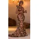 Illusion Long Sleeve Boning Bodice African Sheer Mesh Evening Gown Brown Lace Stain Mermaid Aso Ebi Prom Birthday Dresses