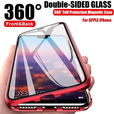 360 Metal Magnetic Adsorption Case For iPhone 16 15 14 13 12 11 Pro XS Max Double-Sided Glass Case For iPhone 8 Plus X XR Cover