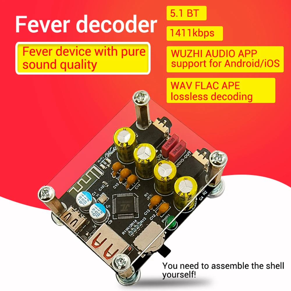 5V Typ-C ZK-PT2 Verlustfreies Fieber HIFI 5,1 Bluetooth U Disk Decoder Board Player Audio Receiver audio Power Verstärker Image