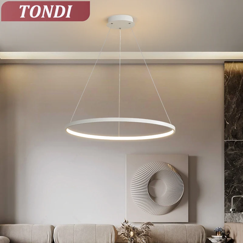 Moderne runde LED-Pendelleuchte für Wohnzimmer, Restaurant, Küche, schwarz/weißer Kronleuchter für den Innenbereich, minimalistische Dekorationslampen