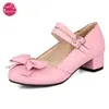 Japanischen Süßen Lolita Pumpen Maid Cosplay Prinzessin Mary Jane Schuhe Nette Bogen Schnalle Plus Größe 34-50 Schwarz rosa Beige