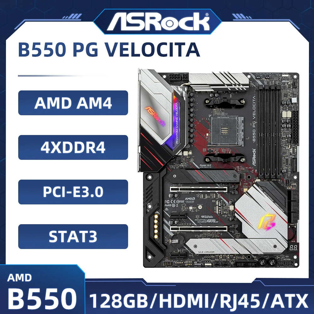 B550 Motherboard ASROCK B550 PG VELOCITA Sockel AM4 4×DDR4 128GB ATX Für Ryzen 55600 2700 5800 4500 cpu Image