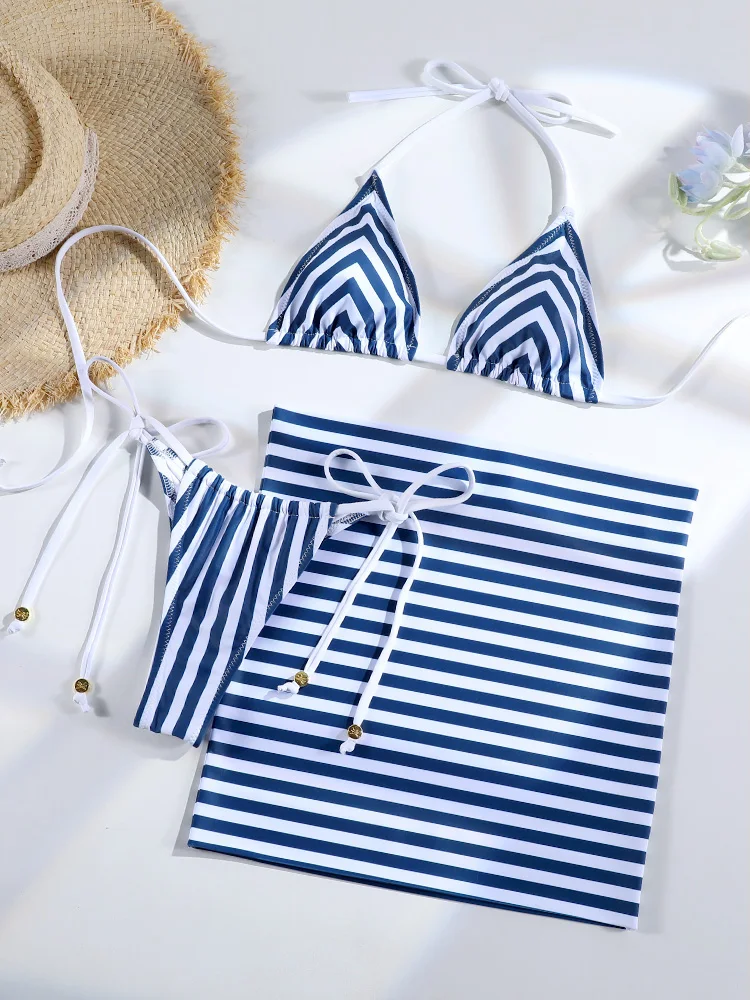 3-teiliges Bikini-Set, sexy Push-Up-Badeanzug, Bandage-Bikinis, niedrige Taille, Bademode, 2025 String-Bikini-Sets, Damen-Sommer-Badeanzug Image