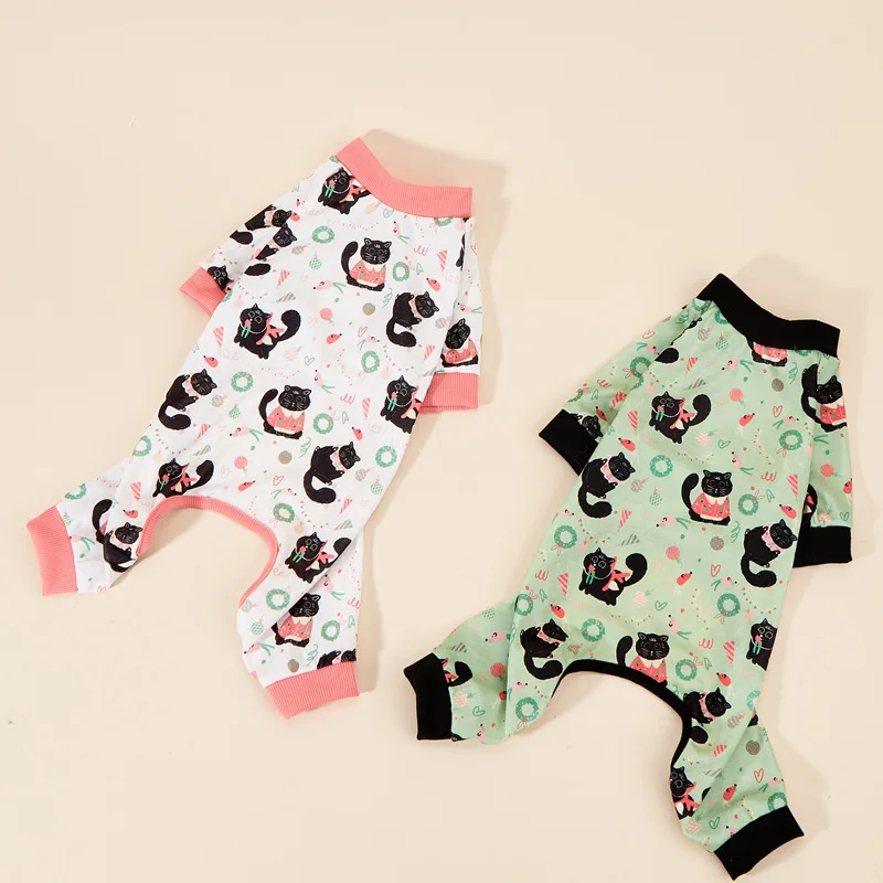 Beliebter vierbeiniger Overall für Haustiere, Kätzchen, Hund, Katze, Hund, Cartoon, schwarzer Katzendruck, bequeme, atmungsaktive Kleidung für Haustiere, Heimtierbedarf Image