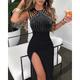 Women's Normal Long Dress Maxi Dress Sequin Dress Elegant Dress Birthday Formal Sleeveless Evening Party Form Fit Solid Color Sleeveless Asymmetrical Black Red Blue Spring
