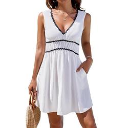 Damen Minikleid A Linie Kleid Sommerkleid Cami-Kleid Figurbetontes Kleid Basic Brautkleider schlicht Urlaub Täglich Regular Fit Graphic Ärmellos V Ausschnitt Schwarz Weiß Blau Fuchsie Sommer