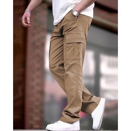 Herren Cargohose Cargohosen Hose Hosen Kordelzug Elastische Taille Multi Pocket Glatt tragbar Outdoor Täglich Campen und Wandern Modisch Klassisch Schwarz Armeegrün Image