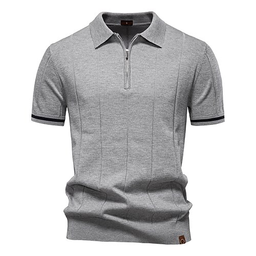 Herren Polo Strick-Polopullover Formell Arbeit Umlegekragen Viertelreißverschluss Kurzarm Einfarbig Reißverschluss Frühling Dunkelgrau Schwarz Weiß Marineblau Khaki Grau Polo Image