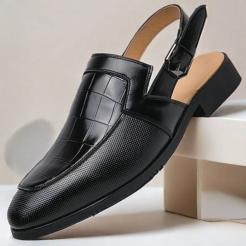 Schwarze Slingback-Abendschuhe für Herren mit Krokodilprägung, bequemer Passform und strapazierfähiger Sohle – perfekt für formelle Veranstaltungen und geschäftliche Anlässe Image