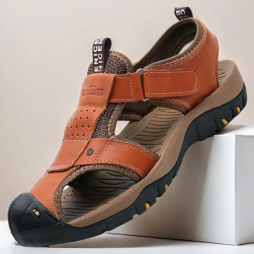 Herren Sandalen Sportliche Sandalen Outdoor-Wandern Sandalen Spaltleder Atmungsaktiv Bequem Rutschfest Loafer Dunkelbraun Rot Braun Blau Image