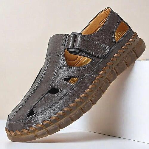 braune Fischersandalen aus Kunstleder für Herren mit Klettverschluss, atmungsaktivem Design und bequemer Sohle für den Sommer, Outdoor-Aktivitäten und den Strand