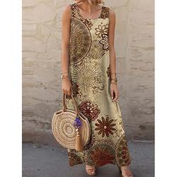 Damen Maxidress A Linie Kleid Sommerkleid Schulterfreies Kleid Brautkleider schlicht Urlaub Täglich Regular Fit Blumen Graphic Vintage Ärmellos Rundhalsausschnitt Khaki Sommer