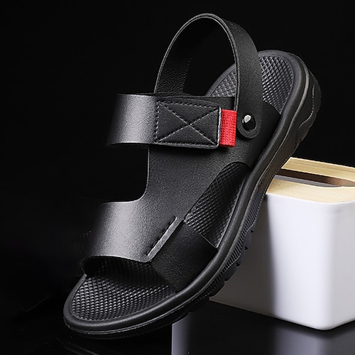 Herren Sandalen Flache Sandalen PU Leder Atmungsaktiv Bequem Rutschfest Loafer Schwarz Braun Image
