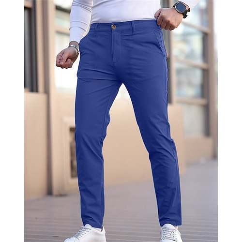 Herren Abschlußfeier Hose Chinos Stoffhosen Freizeithose Knöpfe Tasche Einfach Komfort Formell Party Arbeit Mode Klassicher Stil Denim Blue Schwarz 1 # Mikroelastisch Image