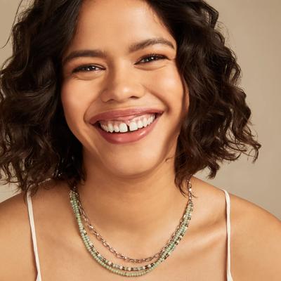 Lucky Brand Beaded Layered Silver Necklace - Women's Ladies Accessories Jewelry Necklace Pendants
