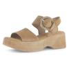 Sandalette GABOR, Damen, Gr. 37, braun (hellbraun), Ziegenveloursleder, unifarben, modisch, Schuhe, Sommerschuh, Riemchensandale mit Plateau in Holzoptik