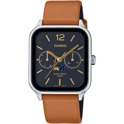 Quarzuhr, braun (cognacfarben, schwarz), CASIO TIMELESS COLLECTION, Armbanduhren, Damen, Armbanduhr, Herrenuhr, Damenuhr, Datum, Lederarmband, Mondphase Image