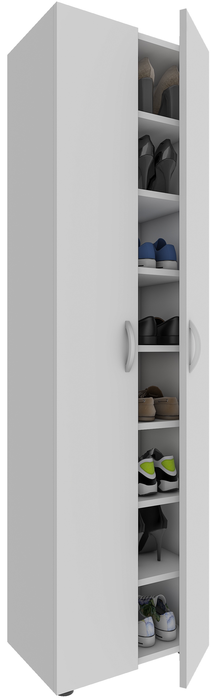 Schuhschrank VCM "VCM Holz Schuhschrank Maße: H. 173 x B. 49 x T. 30 cm Allzweckschrank 8 Fächer 2 Drehtüren ¿ Ulas" Gr. 49, weiß, B:49cm H:173cm T:30cm, Obermaterial: 100% Holz Wood., Schränke, Schuhschrank