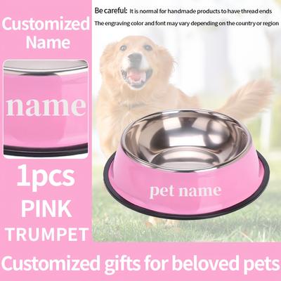 TEMU Custom Engraved Stainless Steel Pet Bowl - Anti-tip, Non-slip Base For , Personalized With Your Pet's Name - Ideal For Food & Water, Perfect Memorial Gift For All Breeds, Dog Bowl Image