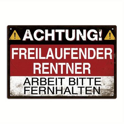 TEMU Putuo Decor 1pc German Vintage Metal Tin Sign, Attention! Free- Retiree Please Away, Wall Art Decoration For Home Room Deck Patio Porch, Gift Image