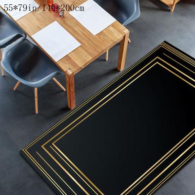 TEMU Luxurious Vintage-inspired Black & Golden Geometric Pattern Carpet - Non-slip , 800gsm, 6mm Thick, Hotels, Cafes, Bedrooms, Living Rooms & More, Carpet For Living Room Image
